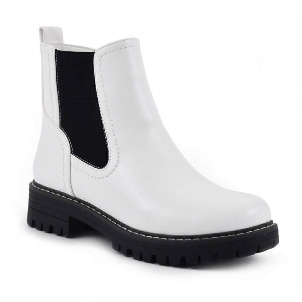 New! SO Faux Leather Lug Sole White Chelsea Boots
